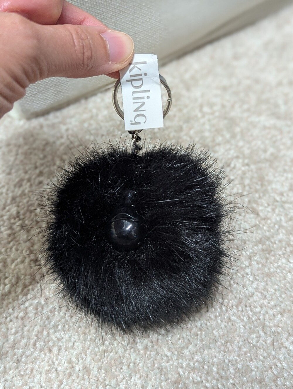 Kipling Gorilla Monkey Black Fur Pom Pom Keychain